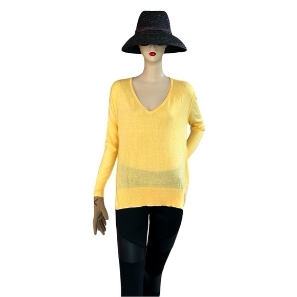 Women’s Sweater ZARA Knit Sweater Yellow V-Neck Long Sleeve Pullover Top - Picture 4 of 9